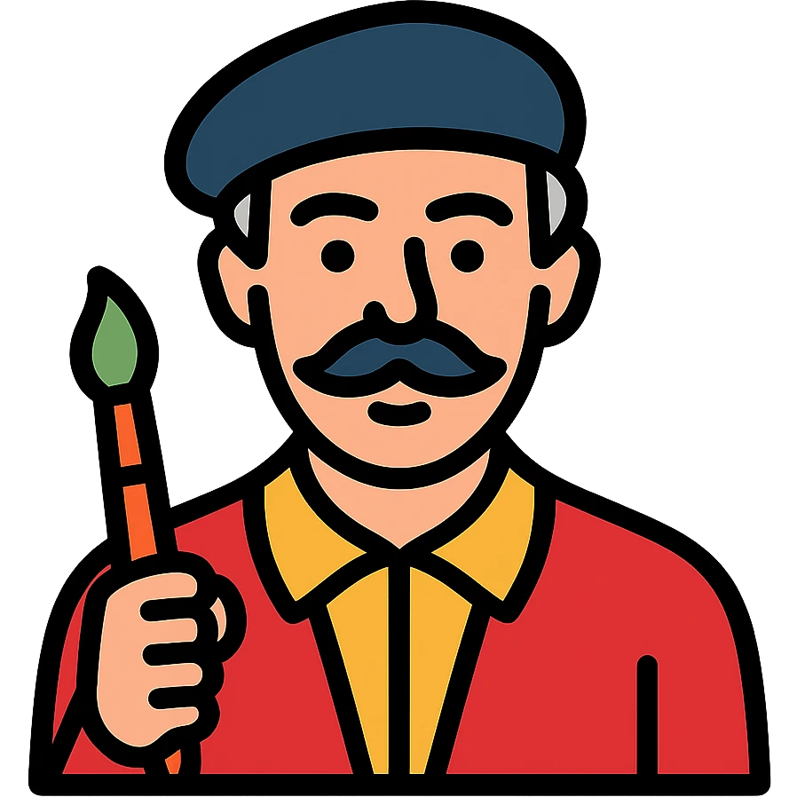 Kamal-ol-molk, Iranian painter, color outline icon style, with a beret and brush emoji