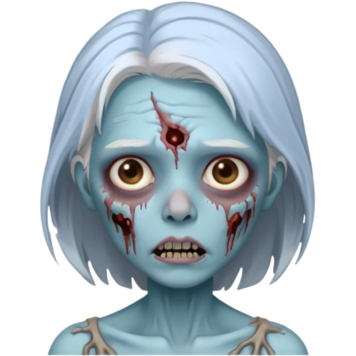 A pale blue zombie girl with white grey hair emoji