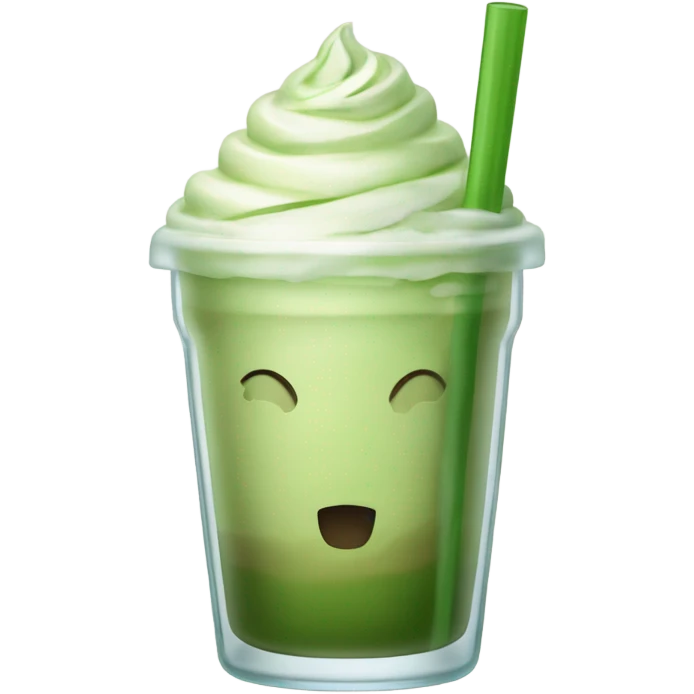 Matcha latte drink in rounded glass with ice and glass straw that folds towards you emoji