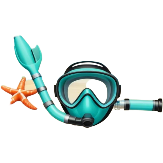 Icon for Beach Tourism: a serene beach scene with gentle waves, a snorkel mask, and a diving tube. The icon should evoke the relaxation and beauty of beach destinations. Transparent background. emoji