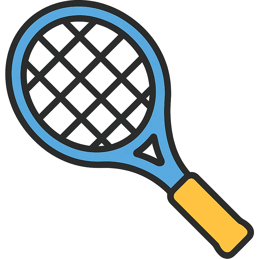 tennis racket, color icon style, modern and minimal, blue and white colors emoji