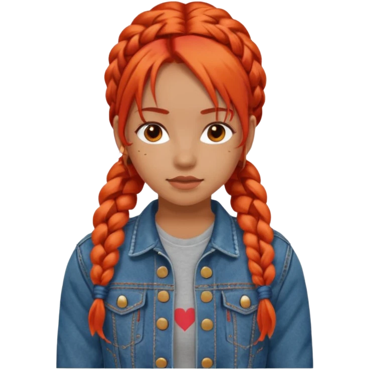 red orange braids hair girl, wear jean jacket emoji