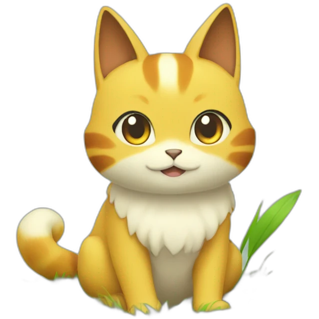 Sitting-bicolor-grass-type-pokemon-cat emoji