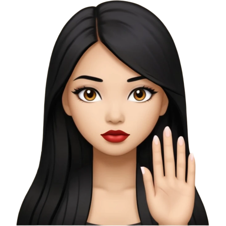 baddie with Asian and Latina features, medium skinlong straight black hair, makeup emoji
