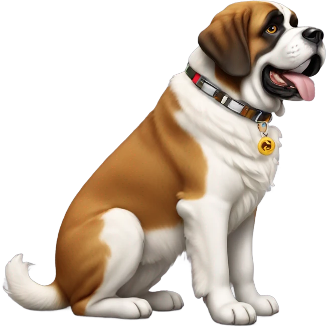 happy st bernard dog with dog collar, full body,side view emoji