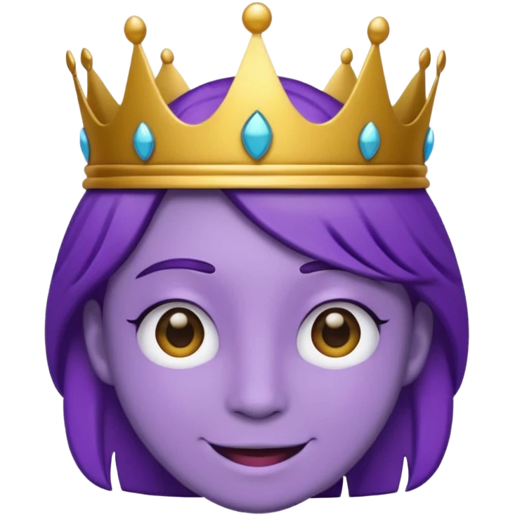An emoji of Wemmbu, purple skinned, 2 dots for eyes. :] smile and golden crown emoji