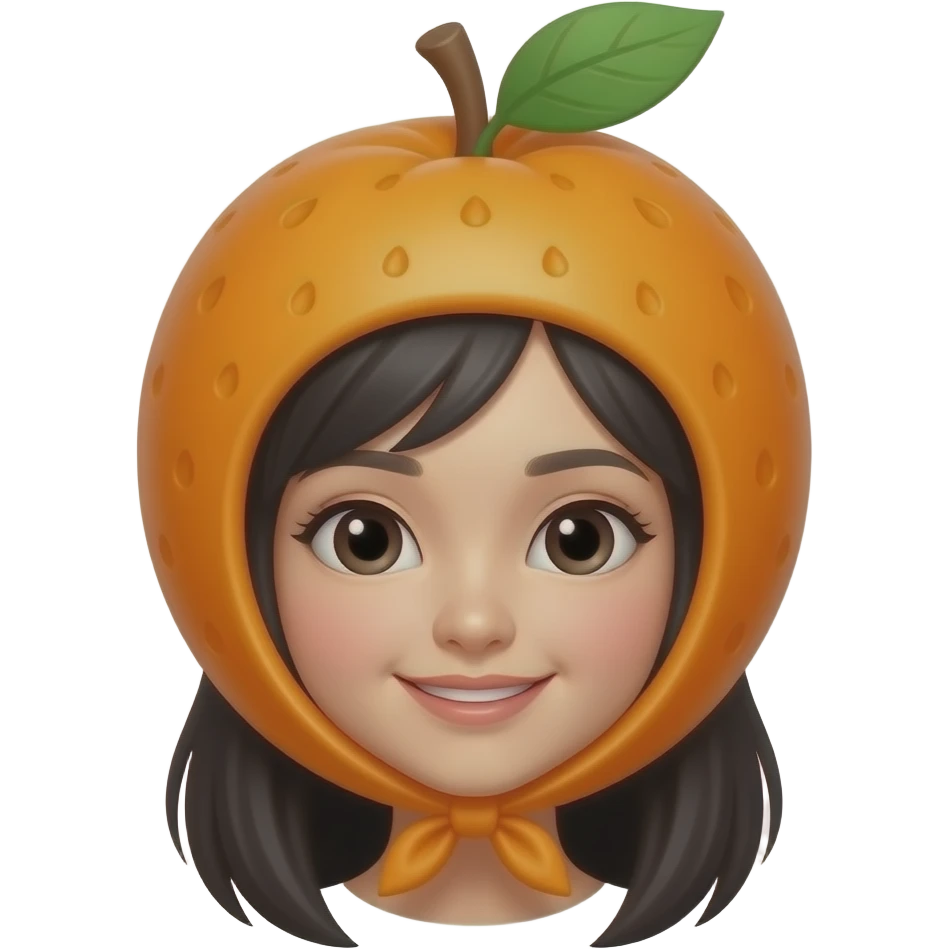 chinese woman wearing orange Fruit Hat emoji