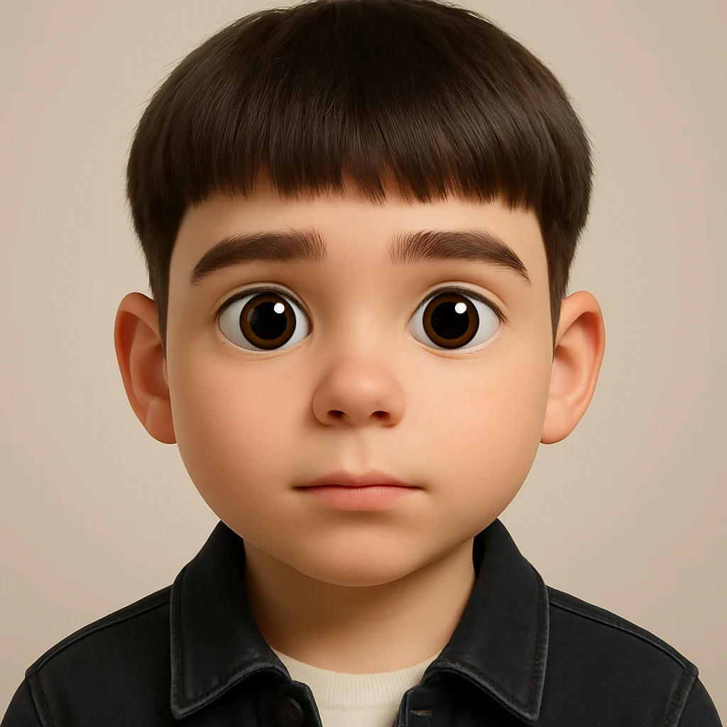 Create a realistic 3D emoji based on the photo with relatively large eyes, preserving details, without pimples and mustache, wearing a black denim jacket. The style should resemble a detailed 3D emoji look. emoji