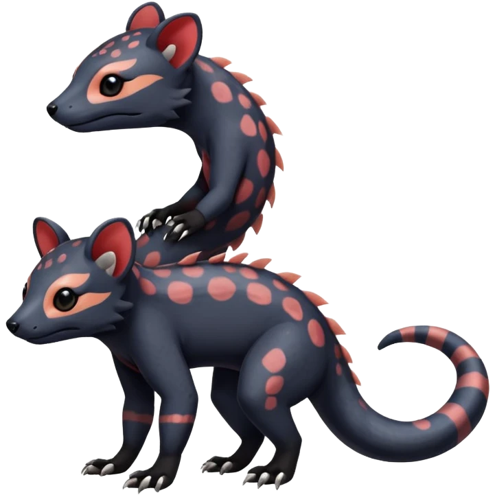 Rare realistic warm-colored exotic cute epic aesthetic colorful Salandit-Civet-species-Fakemon-hybrid-creature, with markings, full body emoji