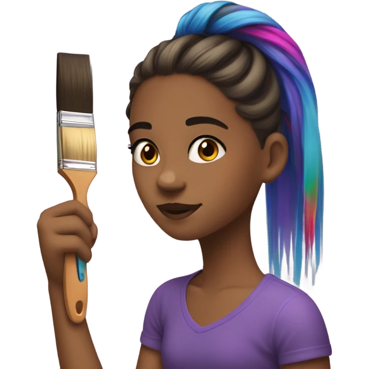 A girl brushing her hair with paint  emoji