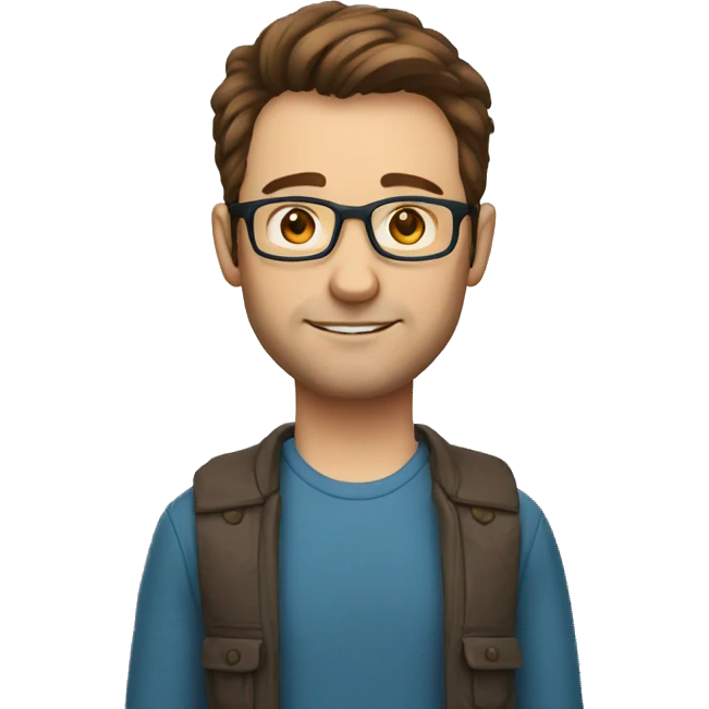 a 35 years old developer with glasses blue eyes and brown hair emoji