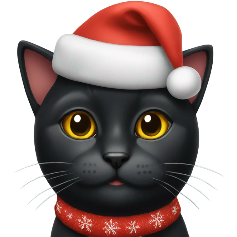 A black cat wearing a Christmas hat emoji
