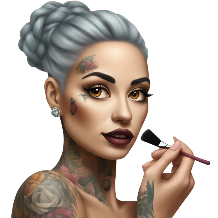 Hyper Realistic Beautiful tattooed woman applying her makeup in a mirror  emoji