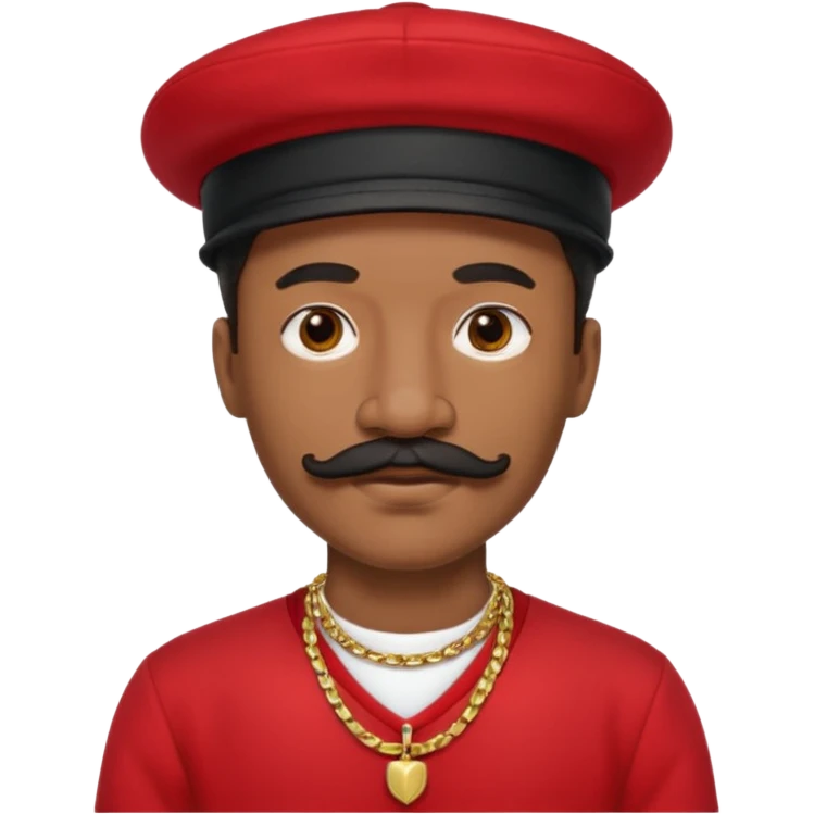 Black gypsie with mustache,hat, gold necklaces and red clothes  emoji