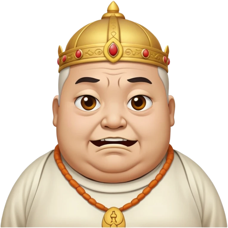 fat temple priest with a scary look and a closed, troubled smile, focus on facial expression emoji