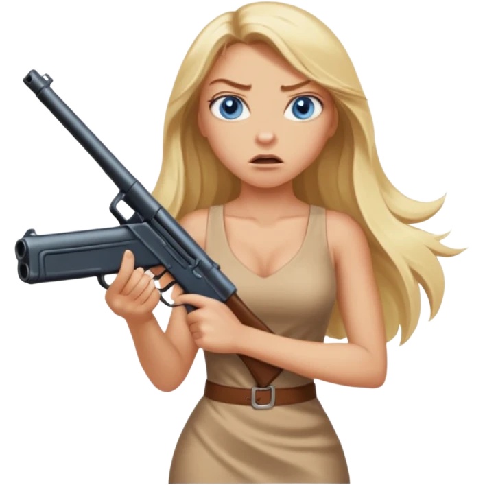 Sexy Beautiful  blue eye blonde Long Hair Gangsta girl in a hot Dress Looks angry  with a big gun emoji