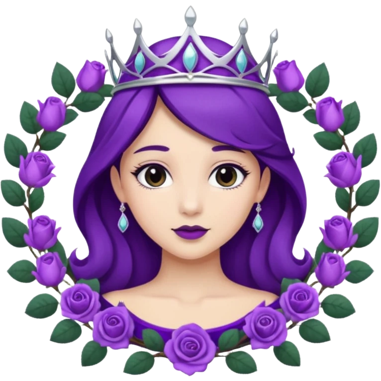 Purple rose with silver tiara and a purple emblem leaf wreath emoji