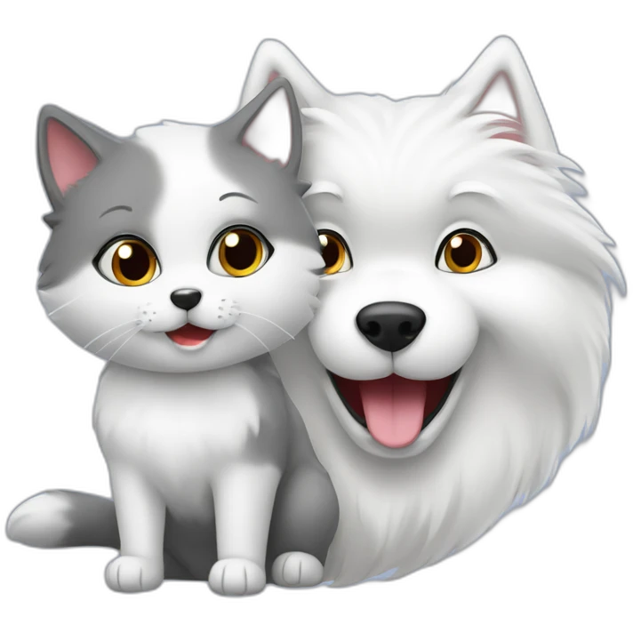 samoyed and gray cat playing emoji