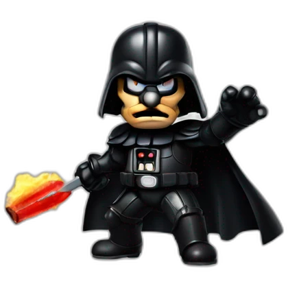 Mario like dark vader fighting with Bowser like gandalf emoji