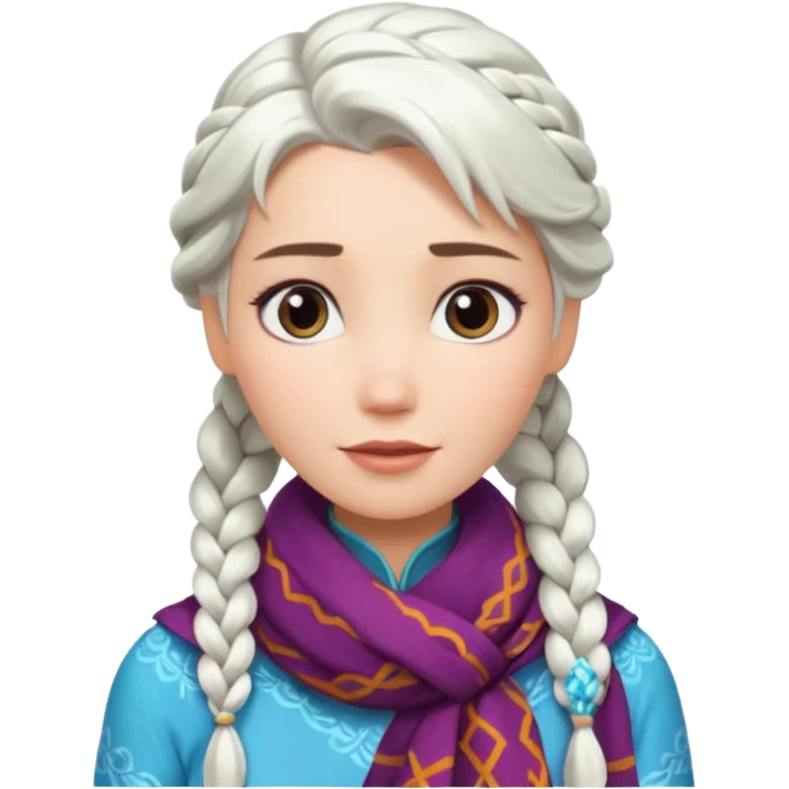 white hair one sided braid elsa with patterned scarf emoji