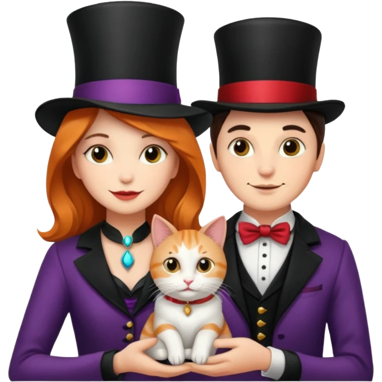 magician couple and their pet cat emoji