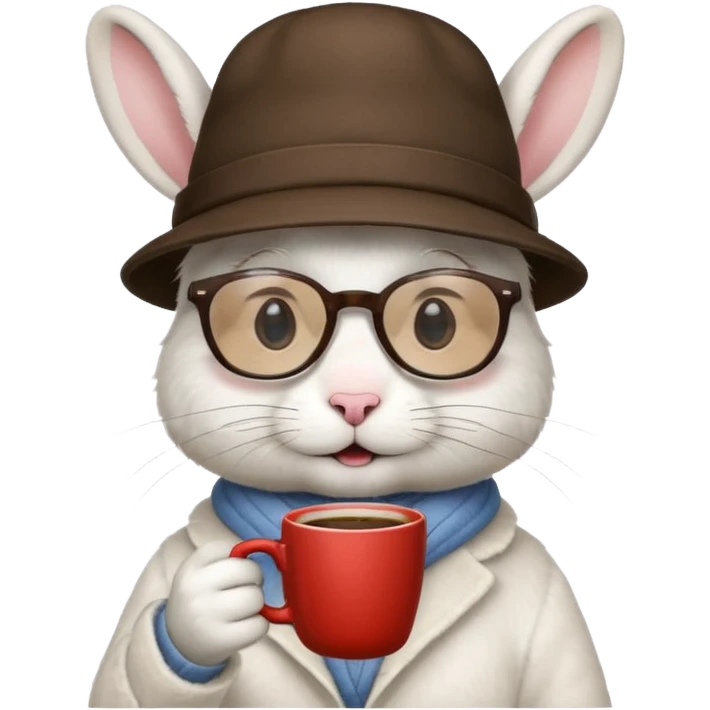 rabbit drink coffe with hat and glasses emoji