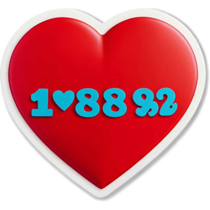 Two red heart shapes joined together with the numbers 1982 emoji