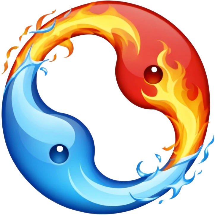 The fire and water emojis are in the form of the yin-yan symbol in front of a completely black background. emoji