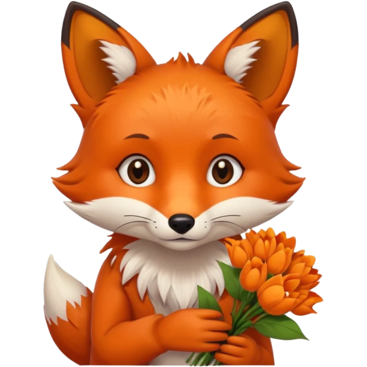 сумна яскрава лисиця з квітами в руках emoji