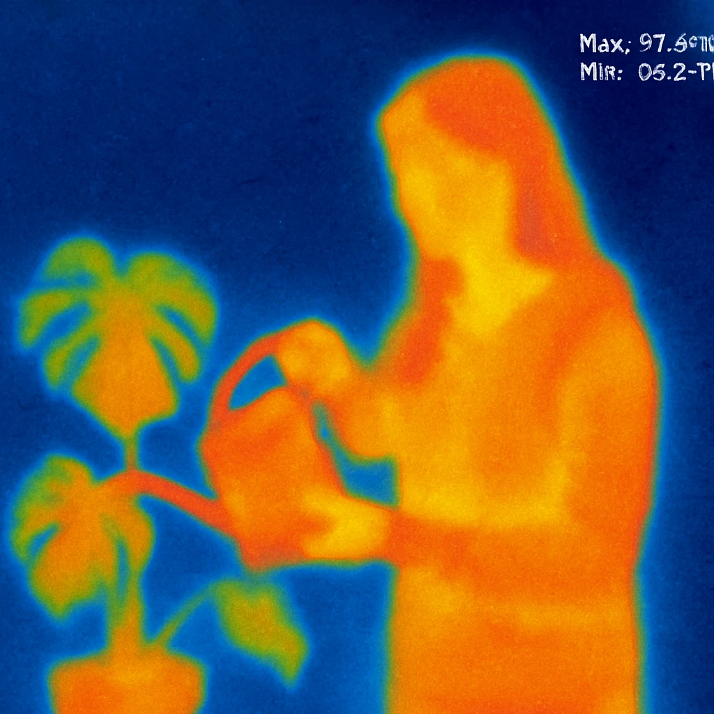 woman watering her monstera plant emoji