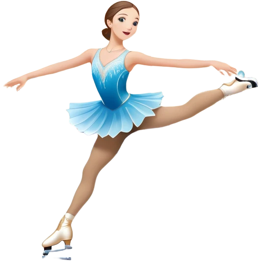 An icon featuring a graceful figure skater performing a spin on the ice. The background includes a grand ice rink palace with shining spotlights and cheering spectators in the stands. Transparent background highlights the elegance and artistry of figure skating emoji