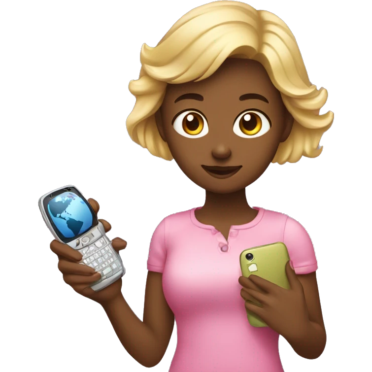portrait emoji of a girly girl holding a phone and a globe with internet hovering above the phone  emoji