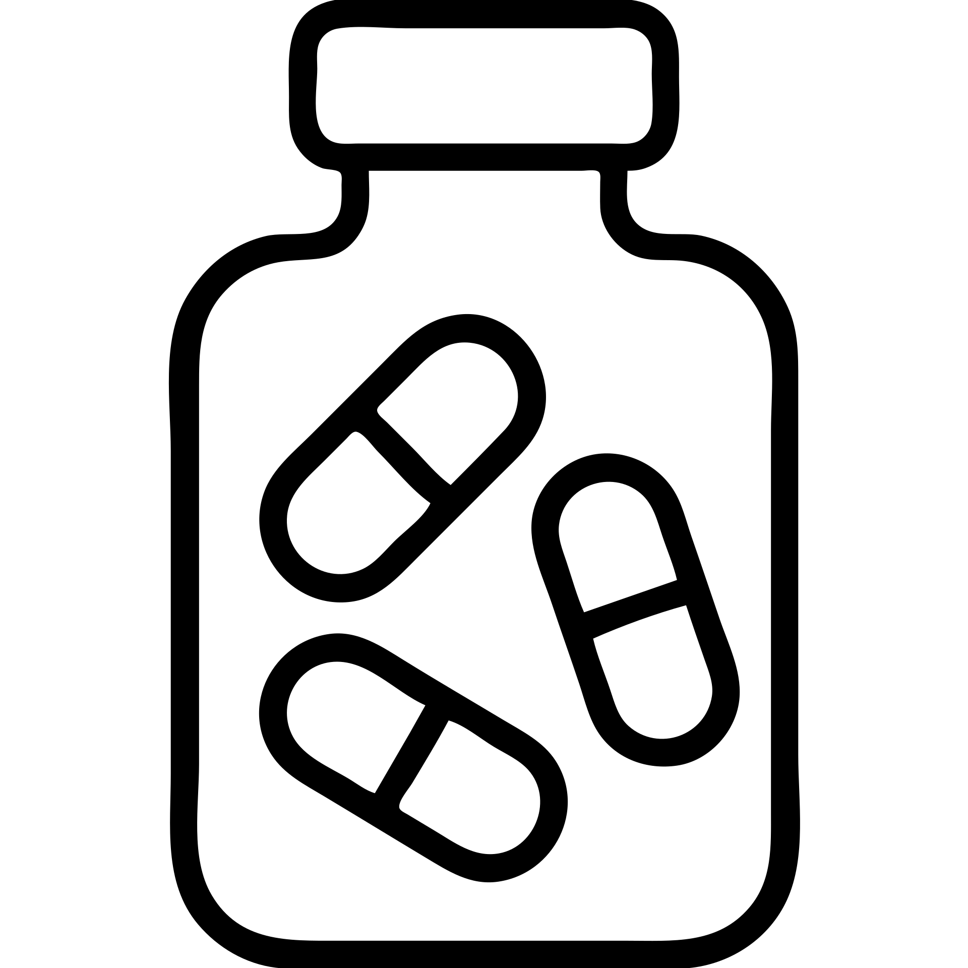 In the same minimal black and white outline style, add simple vitamin capsules inside the glass or bottle, keeping the design clean and modern, with no background. emoji