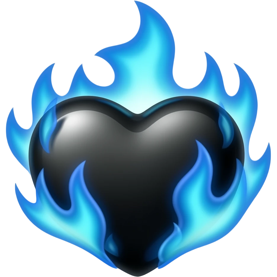 a black heart involved in blue flames emoji