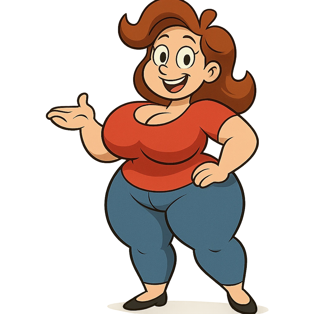 A woman with exaggerated proportions, focusing on a cartoonish and playful style emoji