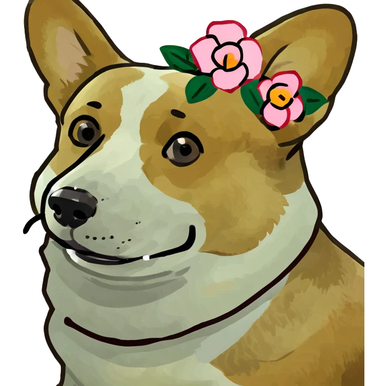Corgi con un moño de rosa en la cabeza  emoji