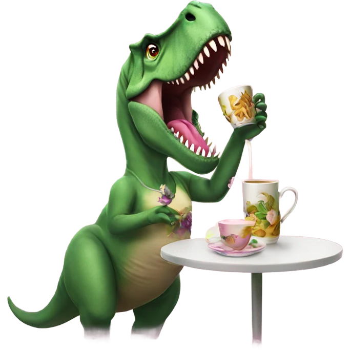 T-Rex drag queen drinking tea emoji
