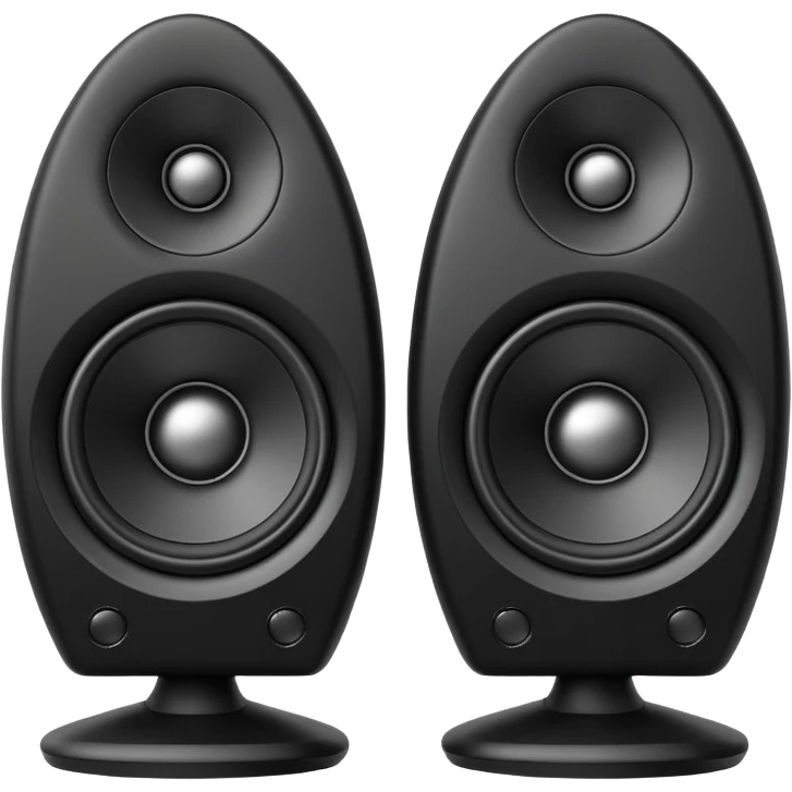 pair of big speakers emoji, deep matte black metal body, circular speaker cones with subtle depth, smooth rounded edges, minimalistic futuristic 3D style, luxury aesthetic emoji