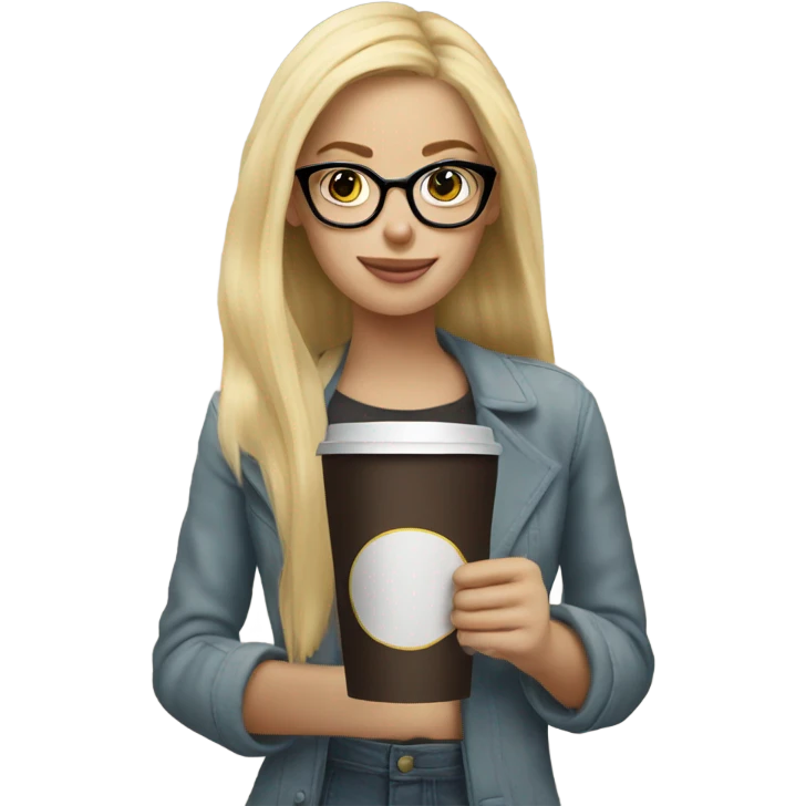 Blond hair girl with glasses drinking coffee emoji