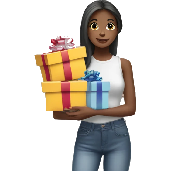 girl holding gifts in her hands against the backdrop of the Eiffel Tower emoji
