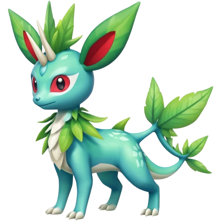 Shiny Colorful Tropical Shaymin-Vaporeon-Sceptile-Flygon-Meloetta-Pokémon-Fakémon-fusion, full body emoji