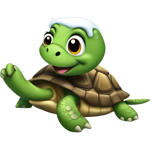 Happy excited turtle enjoying the first snow emoji