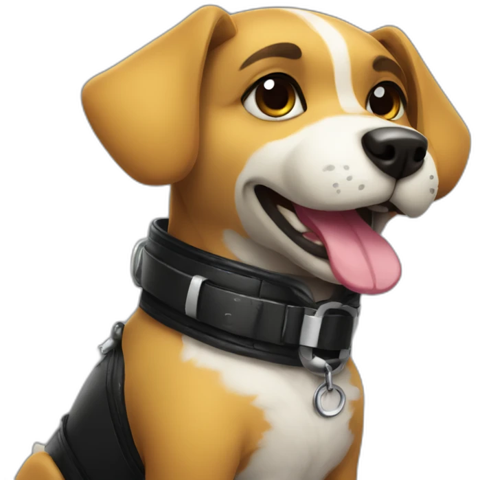 Dog furry posing in latex clothing with collar emoji
