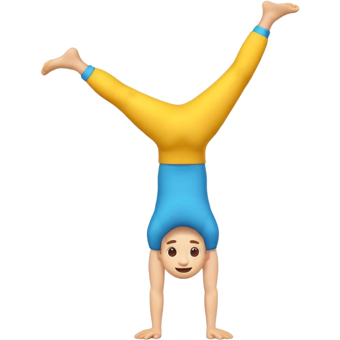 "3D man emoji doing a handstand, cheerful, colorful cartoon style, bright vibrant colors, simple background." emoji