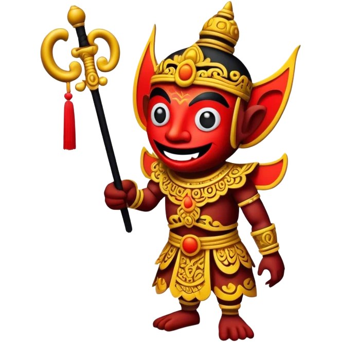 Cinematic Realistic Wayang Kulit Pop Culture Emoji, featuring a vibrant shadow-puppet theatre scene rendered with dynamic textures and artistic, traditional lighting. emoji
