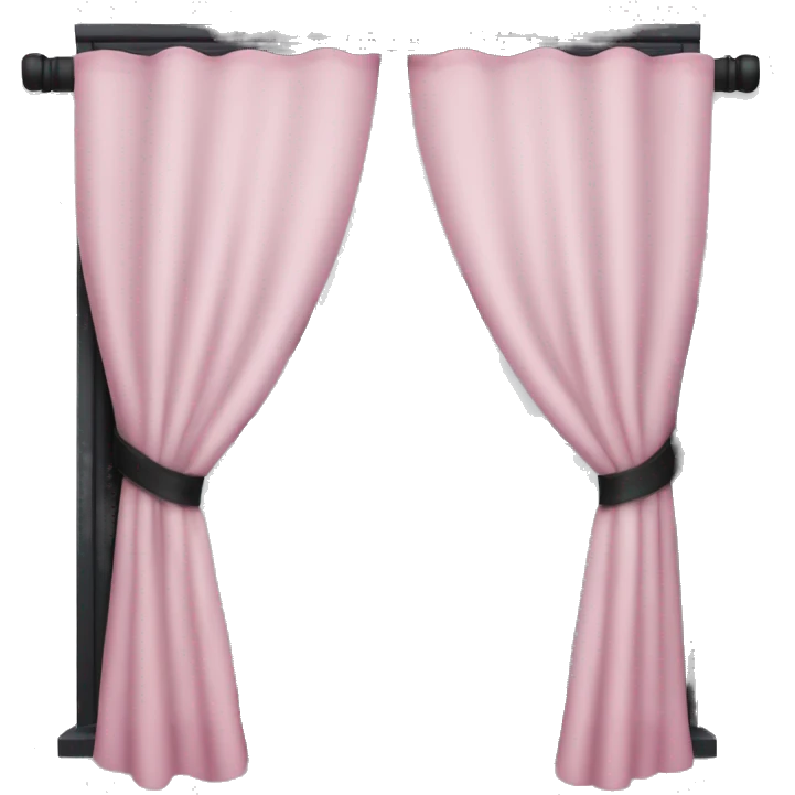 Window with pastel pink curtains, black window frame, it’s snowing outside emoji