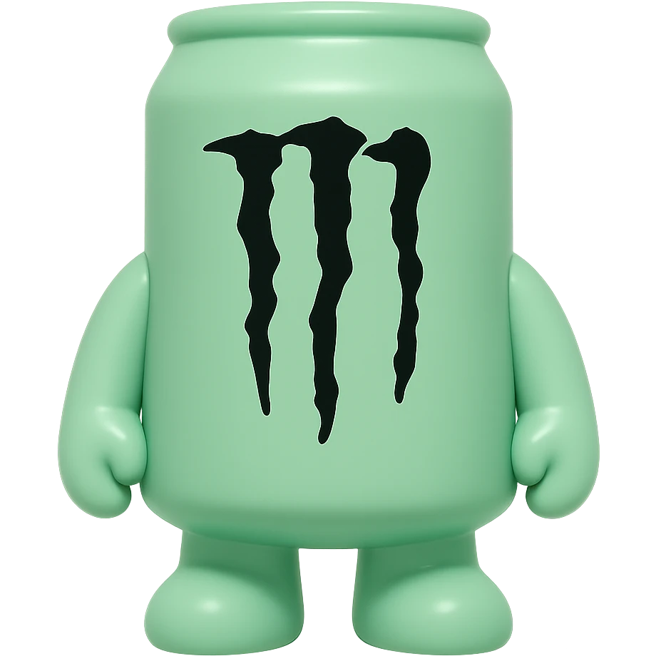 monster energy drink can, vinyl figure style, glossy plastic look, isolated on transparent background emoji