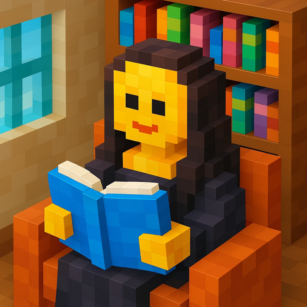 monalisa reading book in library, realistic background emoji