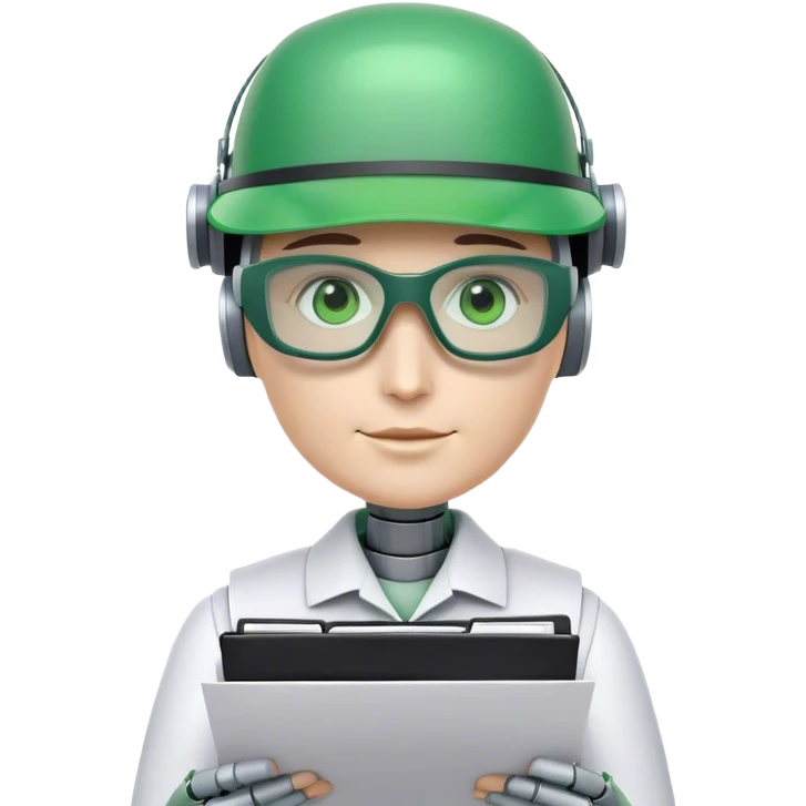 human like robot bookkeeper wearing Green eyeshades visor used by accountants and holding spreadsheets emoji