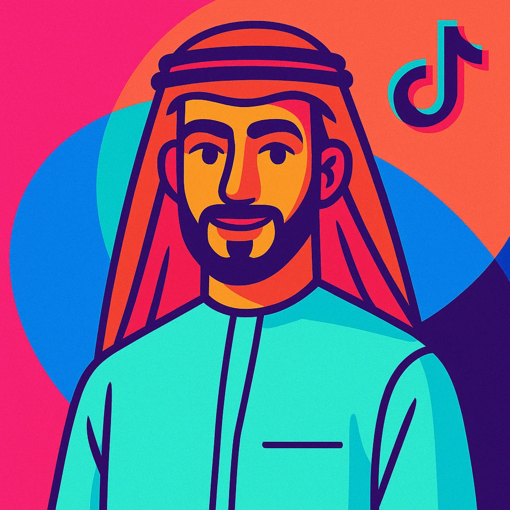 Middle Eastern man in traditional Arab clothes, TikTok style, vibrant colors, trendy, digital illustration emoji